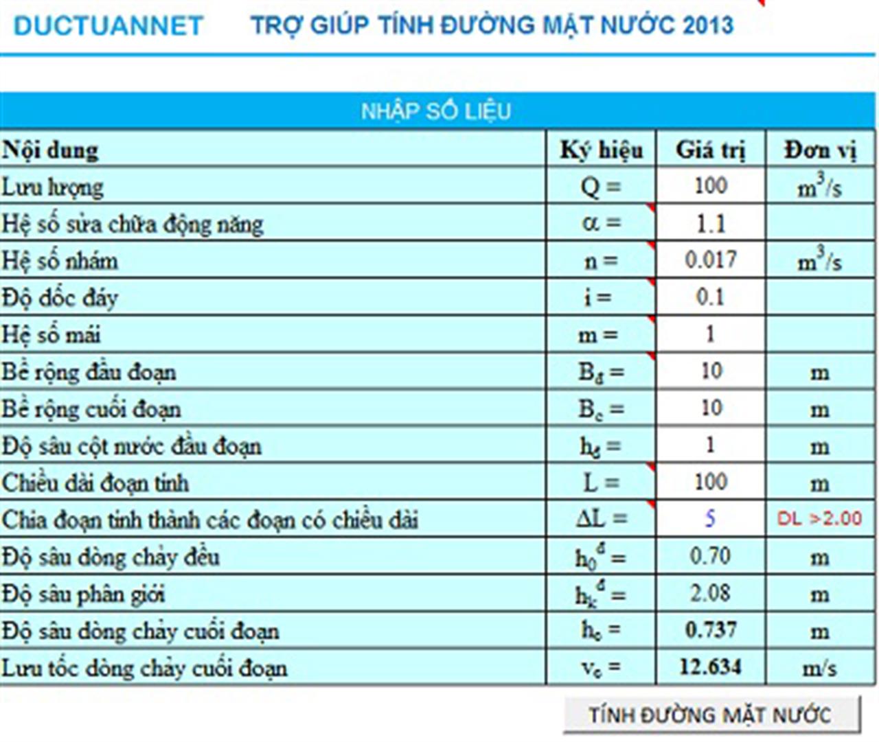 Giới thiệu tiện ích: Trợ giúp Tính đường mặt nước 2013