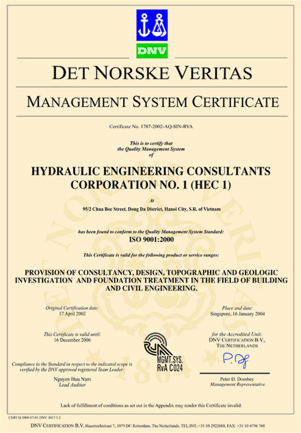 Certificate ISO 9001:2000/ISO 9001:2008