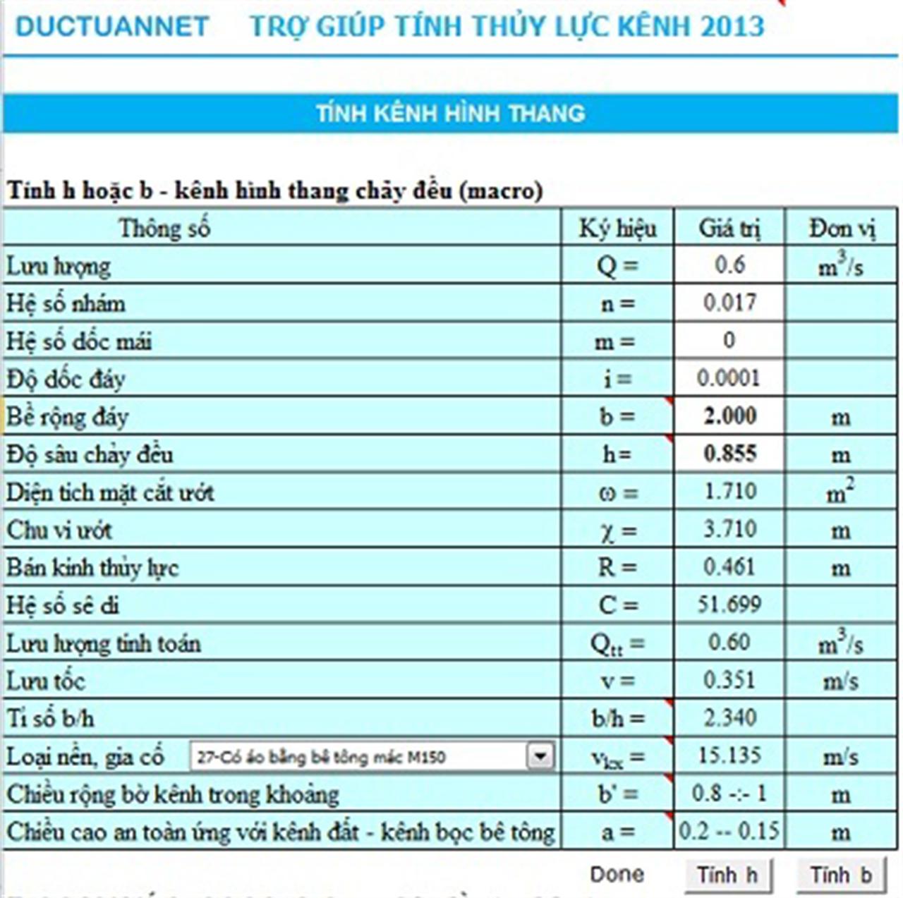 Giới thiệu tiện ích  Trợ giúp Tính thủy lực kênh 2013